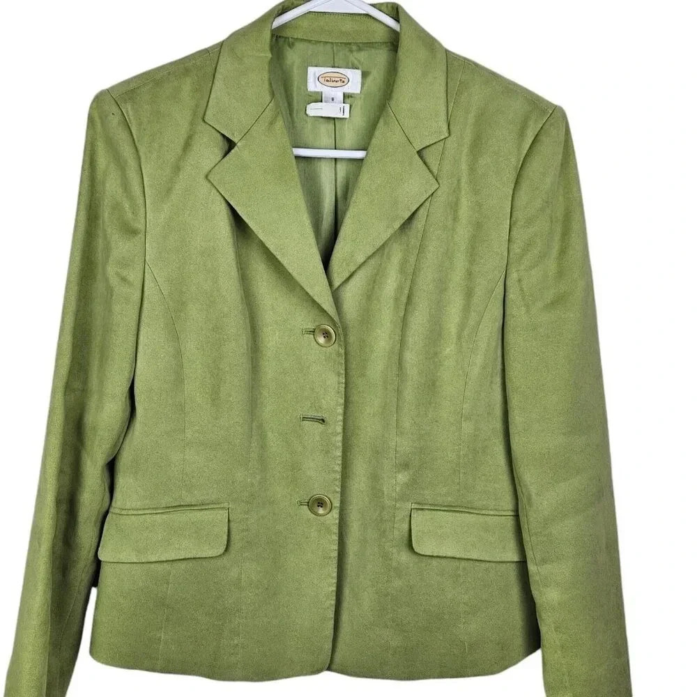Talbots Lime Green 3‎ Button Blazer Jacket Polyester Microfiber Lined Size 8